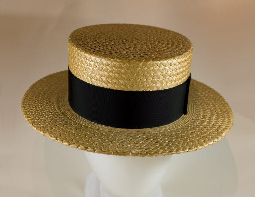 Straw Boater with Black Ribbon Hatband - Hat, Straw