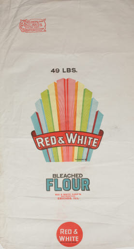 Red and White Bleached Flour Sack - Sack, Flour