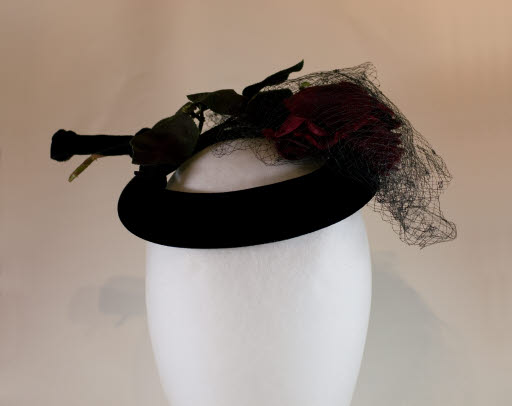 Woman's Black Velvet  and Rose Hat - Hat