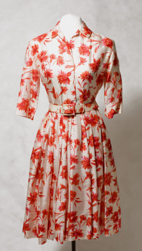 Red and White Silk Day Dress - Dress