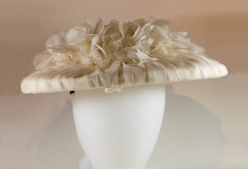 Woman's White Straw  and Chiffon Hat - Hat, Straw