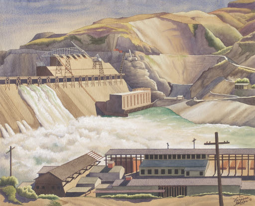 Coulee Dam, Looking West - Painting