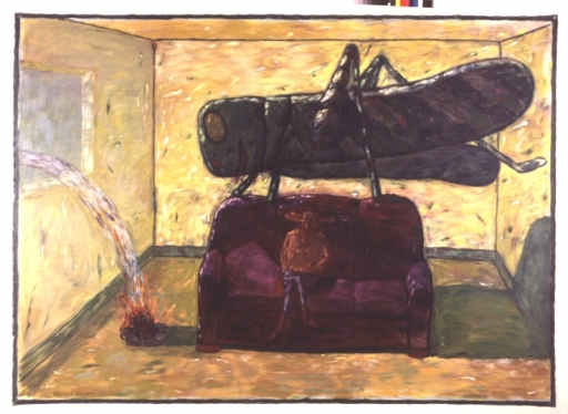 Interior With Maroon Sofa - Painting