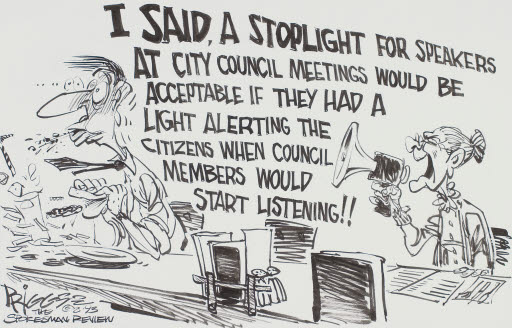 Stoplight for Speaker at City Council - Cartoon