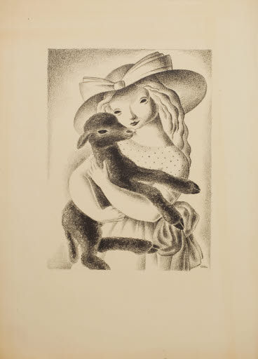 Girl with Lamb - Print; Lithograph