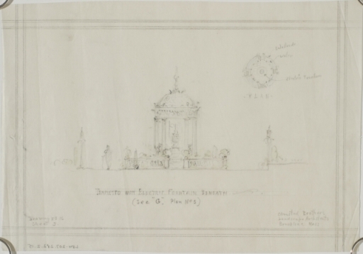 "Tempietto with Electric Fountain Beneath (See 'G', Plan No 5)"  for The Davenport Hotel Roof Garden and Pavilion, Spokane, WA, c. 1913 - Drawing, Architectural