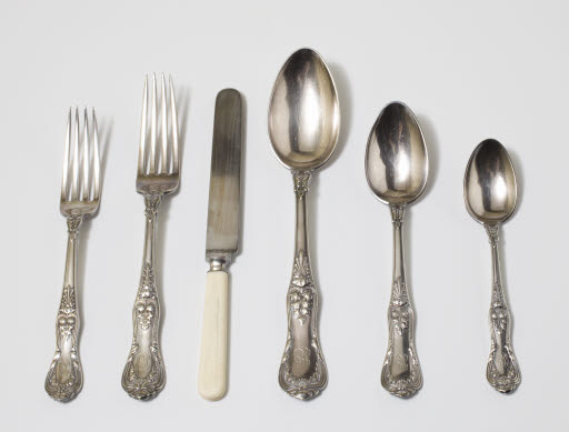 Silver service place setting from James Glover's household, Tiffany and Company, patent mark 1886.  Sterling. - Set, Flatware