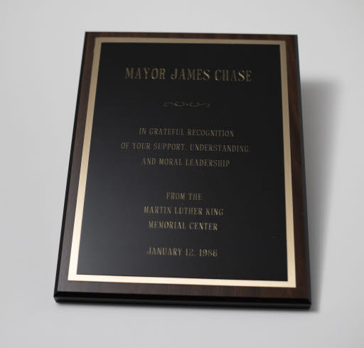 Plaque, Mayor James Chase, Martin Luther King Memorial Center - Plaque, Award