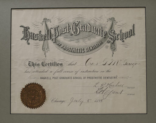 Charles G McGougan's Dental School Certificate - Certificate; Diploma