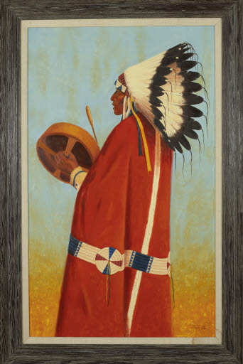 Portrait of Indian with Orange Cape - Painting