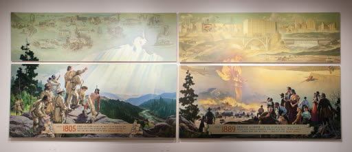 Lewis and Clark Expedition, 1805 and Spokane Fire, 1889 - Painting
