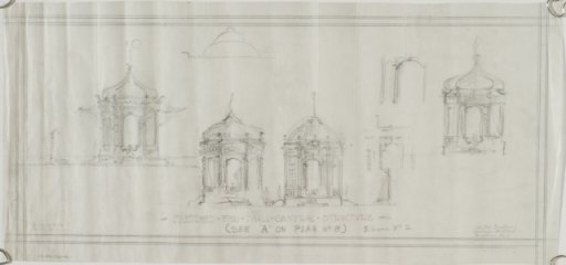 "Sketch for Small Central Structures" for The Davenport Hotel Roof Garden and Pavilion, Spokane, WA, c. 1913 - Drawing, Architectural