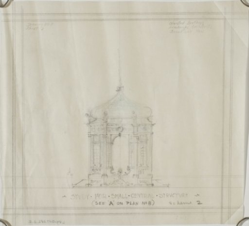 "Study for Small Central Structure", Scheme 2, for The Davenport Hotel Roof Garden and Pavilion, Spokane, WA, c. 1913 - Drawing, Architectural