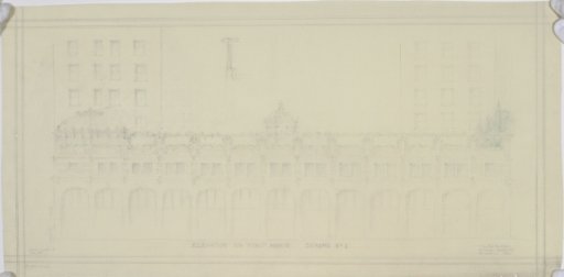 "Elevation on First Avenue" for The Davenport Hotel Roof Garden and Pavilion, Spokane, WA, c. 1913