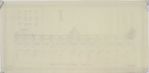 "Elevation on First Avenue" for The Davenport Hotel Roof Garden and Pavilion, Spokane, WA, c. 1913 - Drawing, Architectural