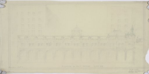 "Elevation on First Avenue" for The Davenport Hotel Roof Garden and Pavilion, Spokane, WA, c. 1913 - Drawing, Architectural