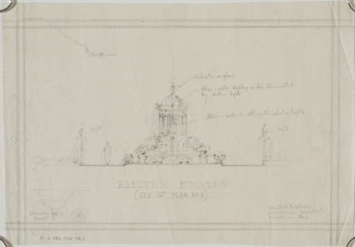 "Electric Fountain (See 'G' Plan No 5)" for The Davenport Hotel Roof Garden and Pavilion, Spokane, WA, c. 1913 - Drawing, Architectural