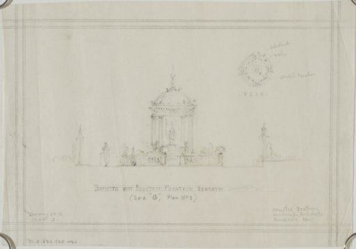 "Tempietto with Electric Fountain Beneath (See 'G', Plan No 5)"  for The Davenport Hotel Roof Garden and Pavilion, Spokane, WA, c. 1913