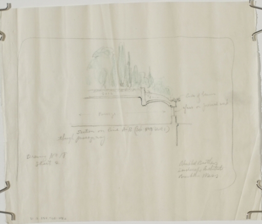 "Section on line A-B (See No 18 sheet 1) through passageway, Drawing No 18, Sheet 2" for The Davenport Hotel Roof Garden and  Pavilion, Spokane, WA, c. 1913