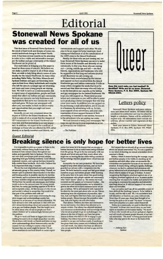 Stonewall News Spokane, Volume 1, Issue 1, page 4