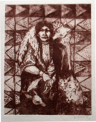 Coyote and Woman - Etching